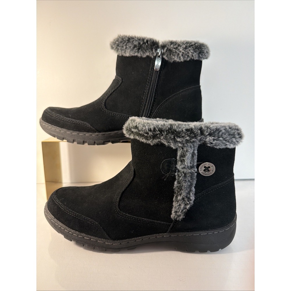 NEW Khombu Iris Black Suede Ankle Boots with Gray Faux Fur Trim Women's Size 10